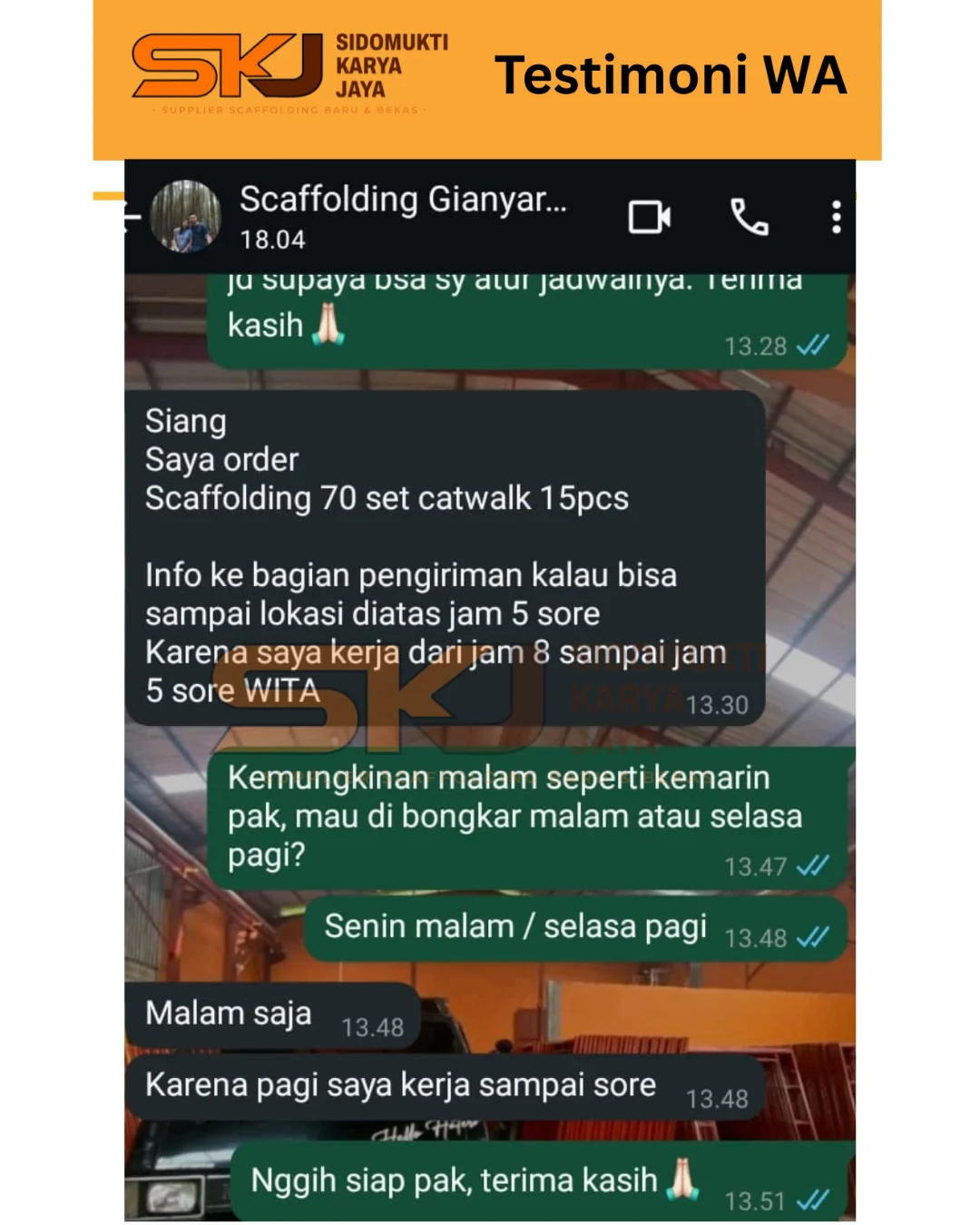 Testimoni Order 70 Set Scaffolding SKJ