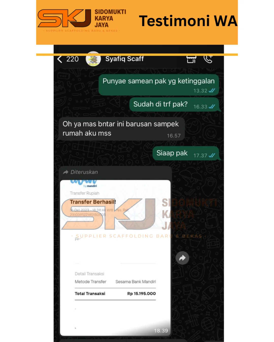 Testimoni Pelunasan Transfer Mandiri SKJ