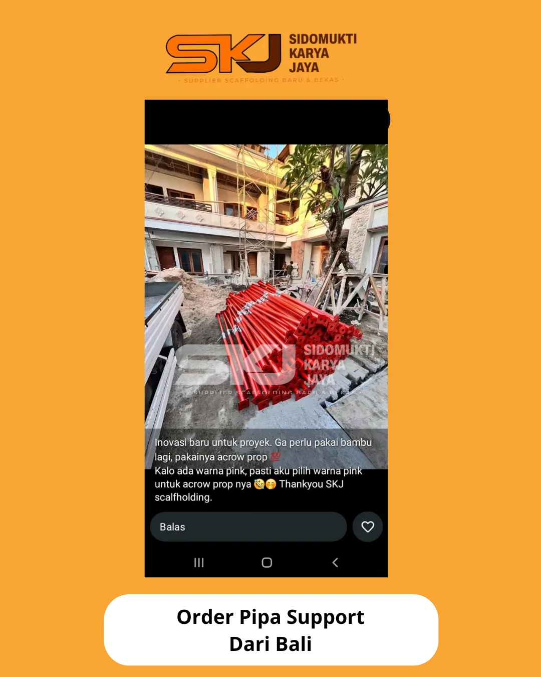 Testimoni Chat WA Pengiriman Pipa Support ke Bali SKJ Scaffolding 2